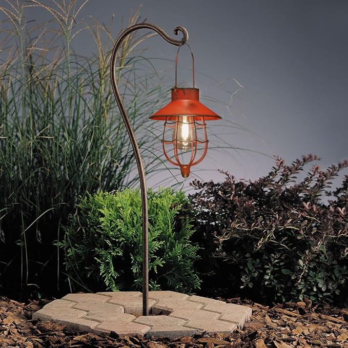 YAKii 2 Pack Solar Lantern Hanging Waterproof Outdoor Metal Solar Lamp with Warm White Light Decorate for Yard Garden Pathway Patio Porch Decor (Red)