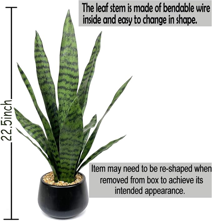 Bird Fiy Artificial Snake Plant 22.5" Faux Agave Fake Sansevieria Artificial Potted Plants for Indoor and Outdoor Home Office Décor