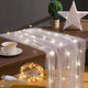 Kinlop Plug in Type 10 ft 64x120 Inch White Pearl Tulle Table Runner with LED Lights for Valentine's Wedding White Chiffon Birthday Table Skirt Tablecloth Decor Outside Baby Shower Ceremony