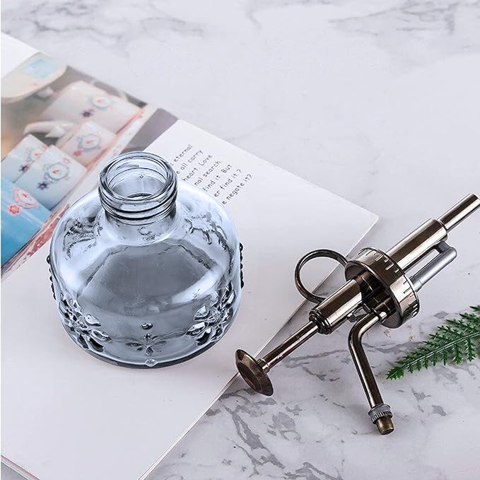 XXXFLOWER Glass Plant Mister Spray Indoor Plant Spritzer Succulent Watering Bottle with Bronze Pump 6 Inches for Home Decor Vintage (Grey)