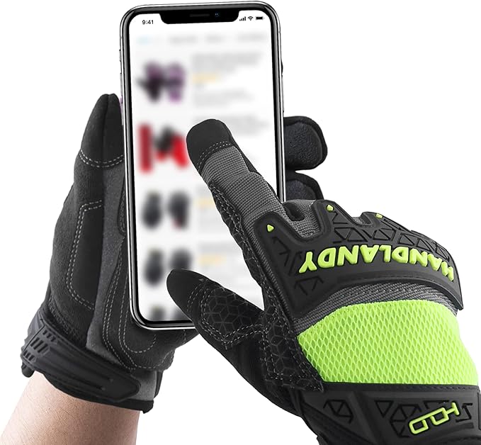 HANDLANDY Mens Work Gloves Touch screen, Utility Mechanic Gloves, Flexible Breathable Fit- Padded Knuckles & Palm
