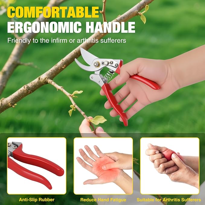 Yesker Pruning Shears Garden Shears 8.6" Professional Bypass Garden Scissors Yard Clippers with Sharp SK5 Steel Blade Heavy Duty Hand Pruners for Branch Flower Plant Trimming Cutting Gardening Tools