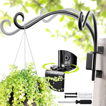 Qiang Ni Plant Hanger Outdoor: 12 Inch Bird Feeder Bracket for Garden Patio Decor - Swivel Adjustable Wall Mount Plant Hook for Hanging Flower Baskets