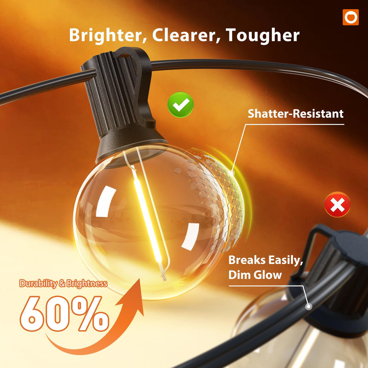 addlon Outdoor String Lights 50FT G40 with Remote 27 LED Shatterproof Bulbs