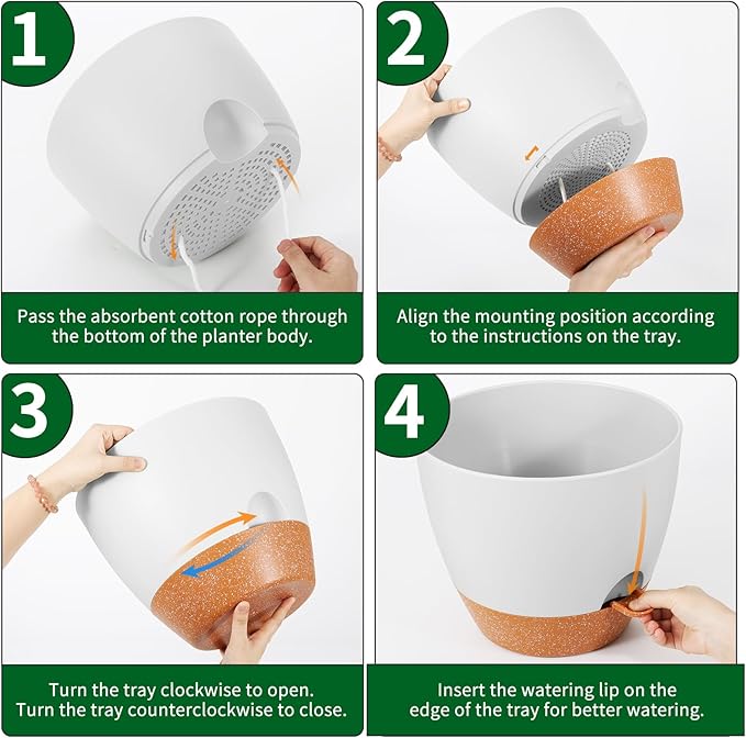 GARDIFE 12 inch planters, Plant Pots,Self Watering Pots, 2 Pack Large Plastic Flower pots with Deep Reservior and High Drainage Holes for Indoor Outdoor Plants and Flowers, White