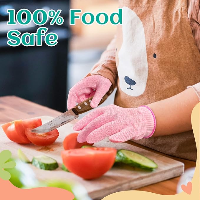 Evridwear Cut Resistant Gloves for Kids 7-9 Years, Level 5 Protection Cutting Gloves Food Grade for Cooking, Whittling, Wood Carving, Gardening and DIY