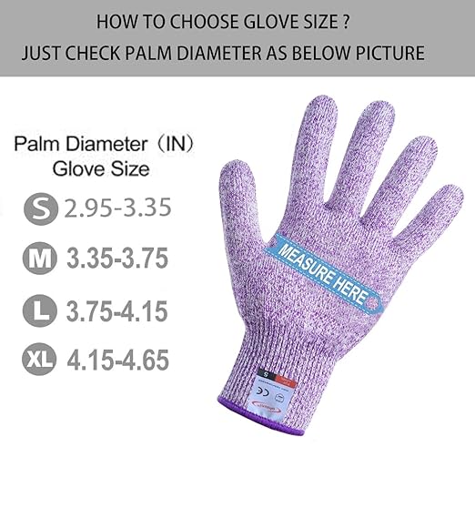 Cut Resistant Gloves, 2 Pairs of Cut Proof Gloves for Kitchen, Oyster Shucking, Fish Fillet Processing, Carving Wood and Gardening (Large-Violet)