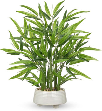GnFlus Artificial Bamboo Tree Plant 19.6 inch Tall Potted Fake Bamboo Plant-Faux Tree in Ceramic Pot for Farmhouse Home, Office, Kitchen, Counter Top, Indoor Decor, Money Tree, Lucky Plant