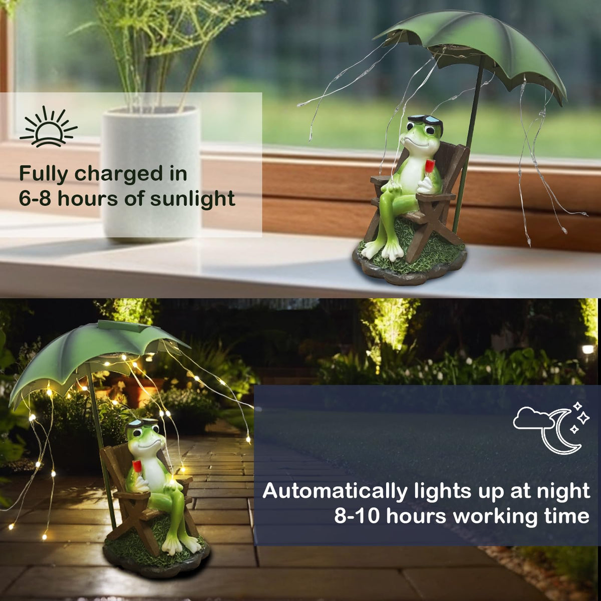 ASDFG Solar Red Wine Frog Statue Umbrella LED Lantern Waterproof Yard Decor