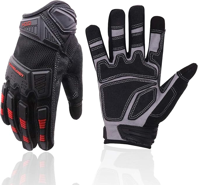 HANDLANDY Mens Work Gloves Touch screen, Utility Mechanic Gloves, Flexible Breathable Fit- Padded Knuckles & Palm