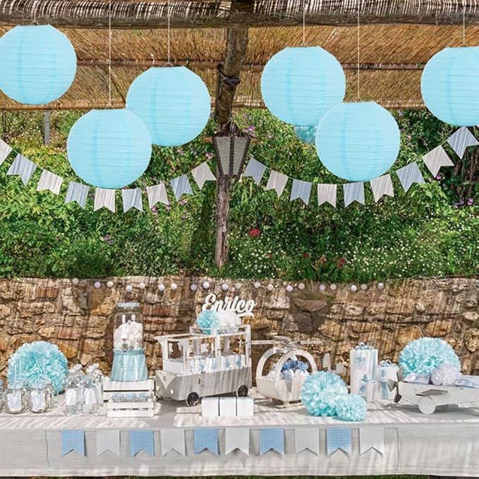 BEISHIDA 12-Inch Light Blue Round Paper Lanterns Decorative Hanging Asia Chinese Japanese Paper Lanterns Lamp for Birthday Wedding Baby Shower Home Decor Party Decoration（6 Packs）