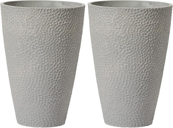 LA JOLIE MUSE 20 inch Tall Planters Set of 2, Tall Round Planters for Outdoor Plants, Grey Flower Pots for Front Door,Patio and Deck,Honeycomb.