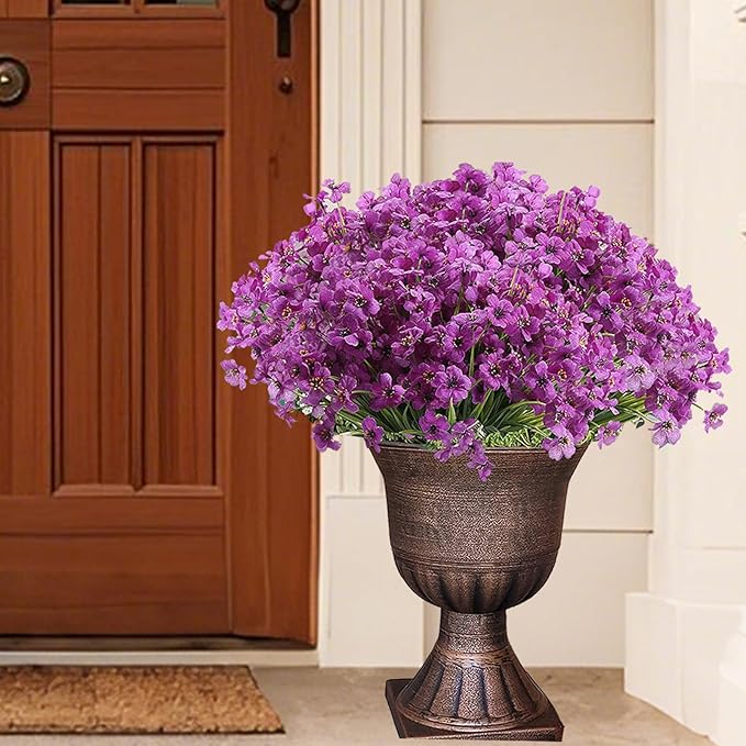 20 Bundles Artificial Flowers for Outdoors, UV Resistant Fake Realistic Flowers with Plastic Plants Spring Decor, Faux Silk Flowers for Outside Window Box Front Porch Planter Decor-Purple