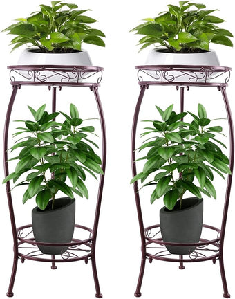 YHIJURS 2 Pack 27.1" Plant Stands Indoor Outdoor,2-Tier Metal Tall Plant Stand,Rustproof Corner Flower Pot Holder,Heavy Duty Planter Rack for Home, Garden, Patio, Balcony - Brown
