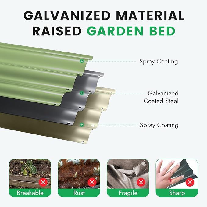 INNO STAG 3 Pcs Round Galvanized Raised Garden Bed — 2×2×1.4ft Planter Box Outdoor Raised Beds Kit for Gardening Vegetables, Fruits, Herbs, and Flowers, Olive Green