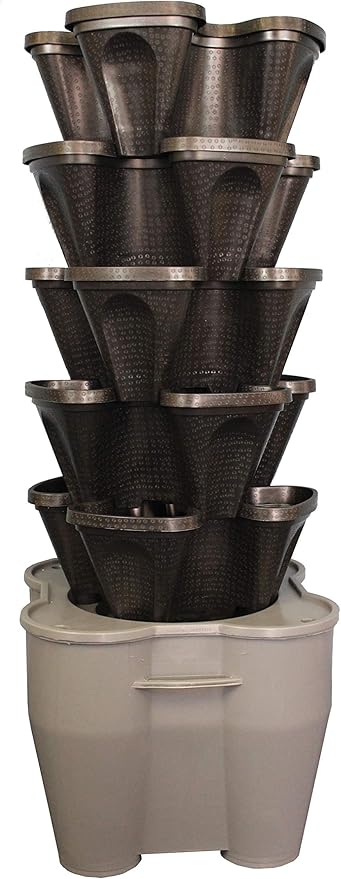 Mr. Stacky Smart Farm - Automatic Self Watering Garden - Grow Fresh Healthy Food Virtually Anywhere Year Round - Soil or Hydroponic Vertical Tower Gardening System (Solar Kit, Black)