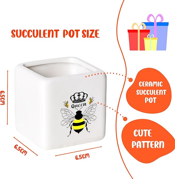 BJDAMAI Bee Succulent Planter Flower Plant Pot Small, Gifts for Women Teens Girls Kids, Bee Lovers Themed Stuff Accessories Things Decor Merch, Home Office Table Desk Decoration!