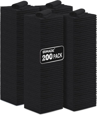 Microfiber Cleaning Cloth, 200 Pack Microfiber Towels for Cars Reusable Shop Rags Bulk Lint Free Cleaning Towels for Car Kitchen Automotive Bar Mechanic Restaurant Garage, 11.5"x 11.5", Black