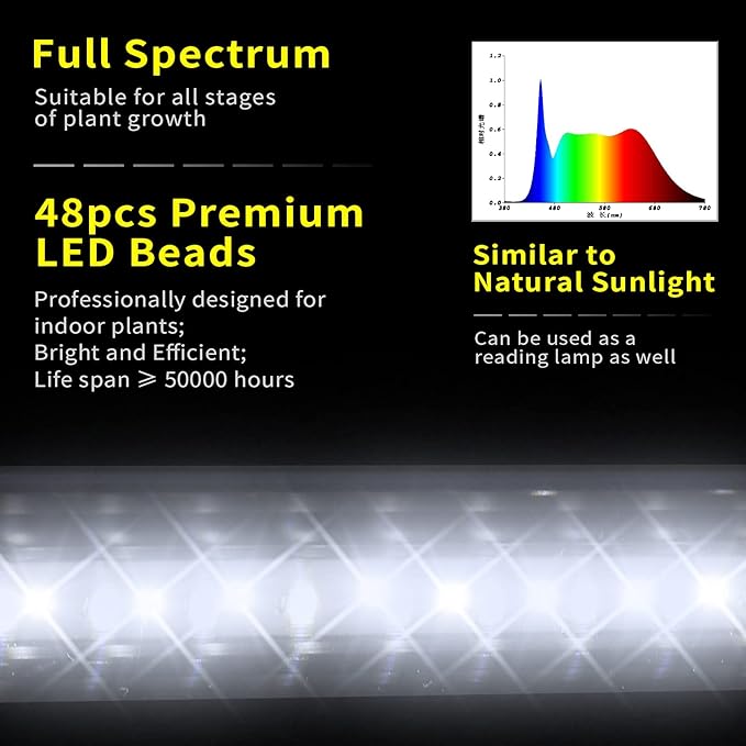 JCBritw Standing LED Grow Light，Adjustable 2ft T8 Bar Plant Light, White 4500K Full Spectrum Plant Grow Lamp on Stand for Indoor Plants Seed Starting, Seedlings, Veg, Flower