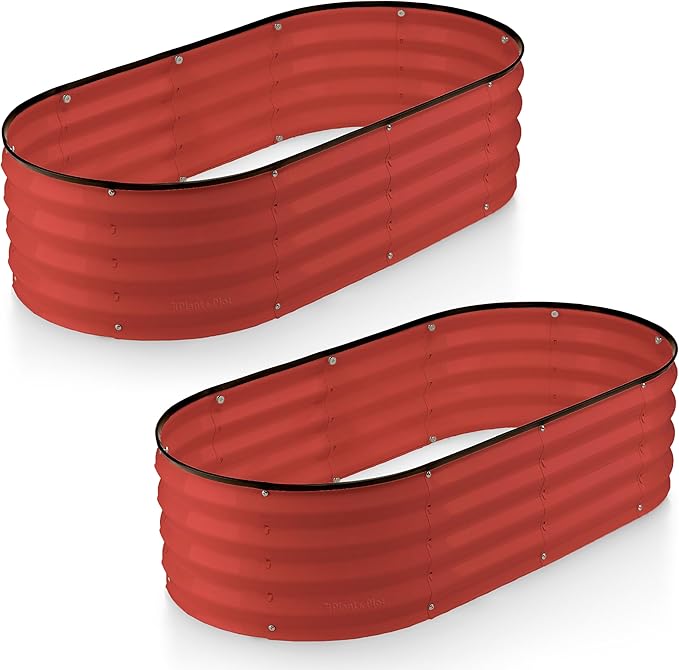 Plant & Plot Galvanized Raised Garden Beds Outdoor // 4×2×1 ft (2-Pack) Planter Raised Beds for Gardening, Vegetables, Flowers // Large Metal Garden Box (Red) // Patented Tool-Free Design