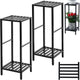 Party Zealot 2 Packs of 2-Tier Tall Metal Square Plant Stand 31” Heavy-Duty Modern Flower Pot Rack for Indoor Living Room, Corner Side Table for Outdoor Patio, Garden Planter Holder, Black