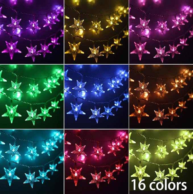 Minetom Star String Lights for Bedroom - 33 ft Plug-in Color Changing Star String Lights with Remote and Timer for Bedroom Tent Loft Bed Window Backyard Patio Porch Balcony Party Wedding, RGB