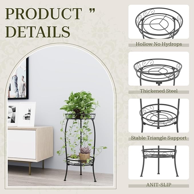 MissYolo Plant Stand Indoor Outdoor, 2 Tier 27" Tall Metal Plant Stand Shelf, Heavy Duty Flower Pot Shelf for Corner, Patio, Garden, Office, Living Room