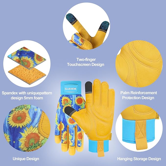 Leather-Gardening-Gloves for Women,Thorn-Proof Work-Gloves for Weeding,Digging,Planting,Pruning Yard garden Gloves