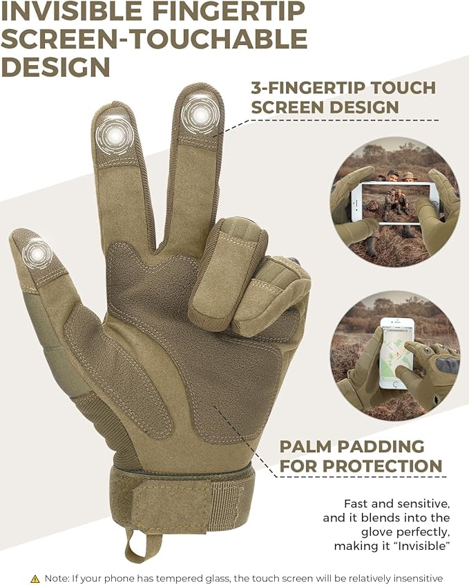 KEMIMOTO Tactical Gloves for Men, Touchscreen Motorcycle Gloves with Hard Shell & Palm Padding for Sports Motorcycle Cycling Tactical Airsoft Paintball Hunting Hiking Camping Climbing