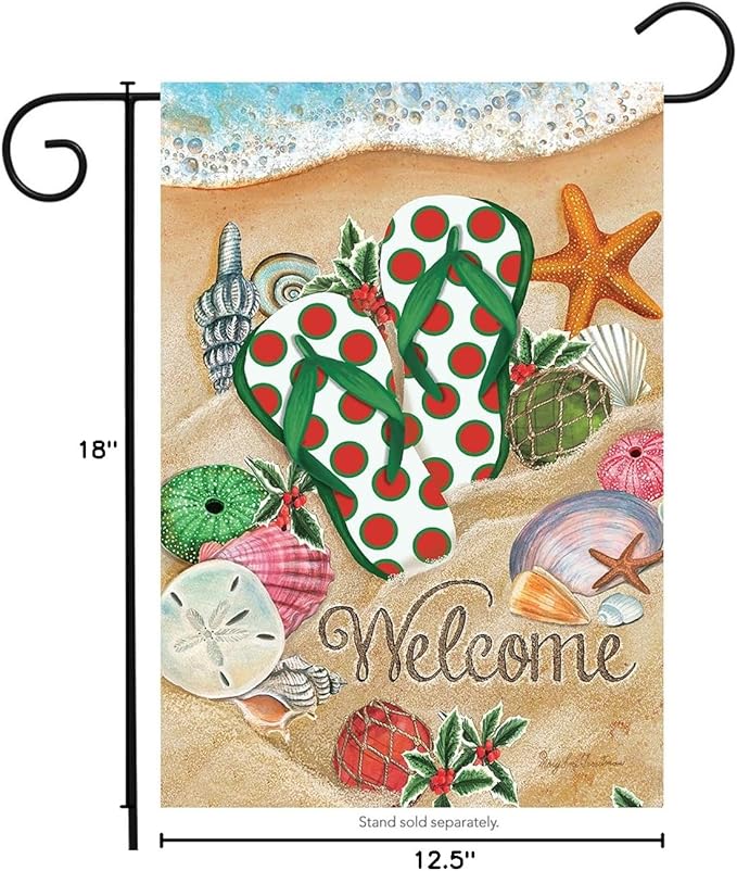 Coastal Christmas Beach Garden Flag Flip Flops Nautical 12.5"x18" Briarwood Lane