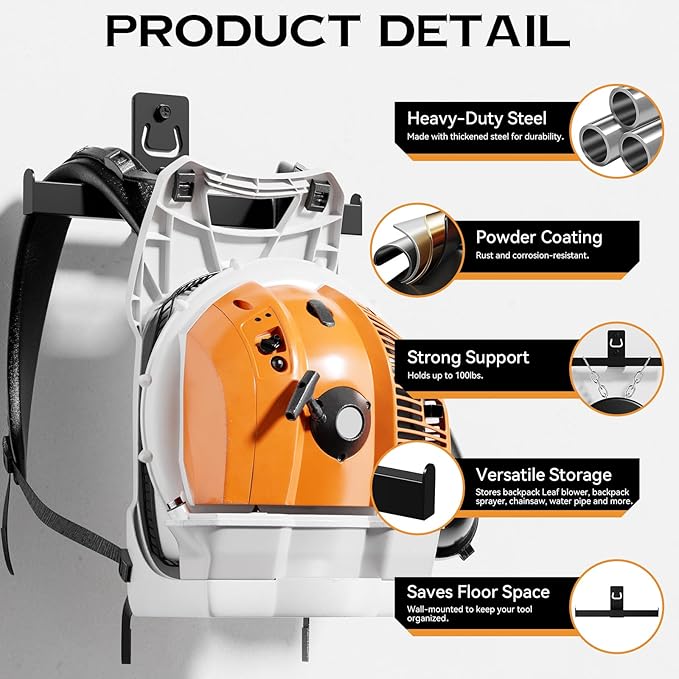 Backpack Leaf Blower Hanger, Backpack Sprayer Wall Mount,Heary Duty Chainsaw Blower Storage Organizer Holder for Garage Storage, Weed Eater Hanger, Lawn Care Accessories, 1 Pack