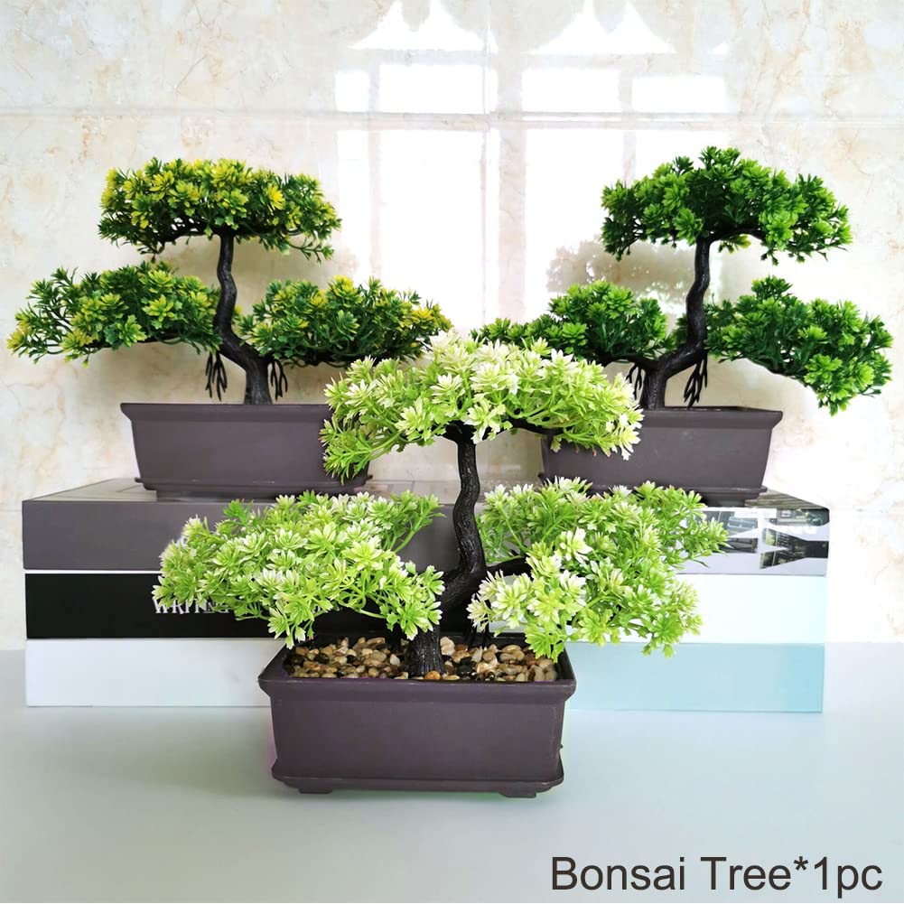 Meluvora 8.66" Artificial Bonsai Tree with Textured Trunk, Broad Canopy and Pebble Base for Bathroom Desk Shelf, Japanese and Zen Decor(Red)