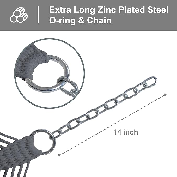 SUNCREAT Double Outdoor Hammock, Polyester Rope Hammock with Strong Spreader bar, Gray