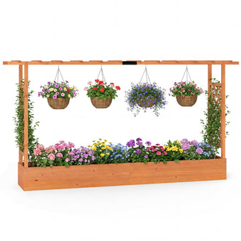 HAPPYGRILL 45" Raised Garden Bed with Trellis & /Hanging Roof