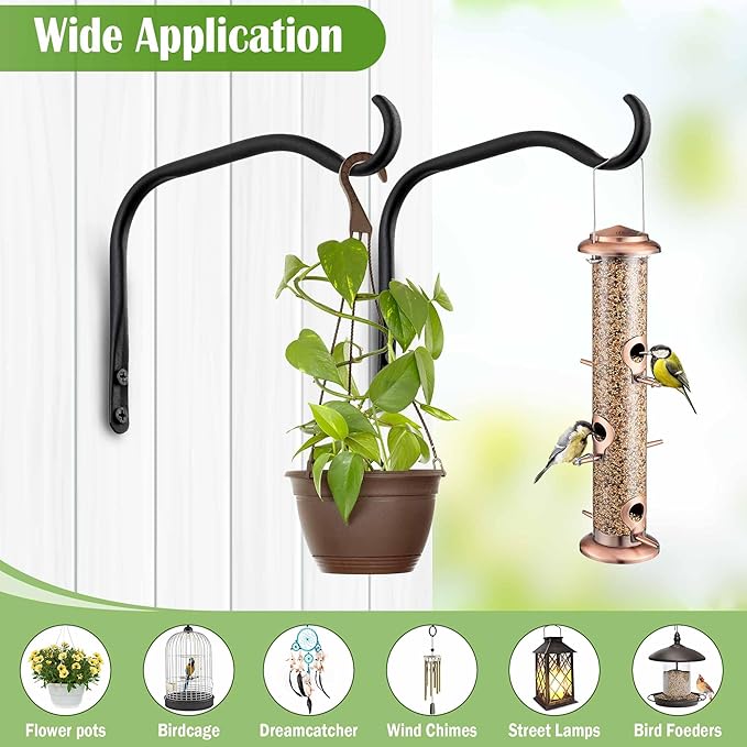 Lifyzoon Durable Plant Hangers Brackets: 2 Pack 8 Inch Outdoor Metal Hanging Plant Brackets - Rustproof Wall Hooks for Hanging Flower Basket Bird Feeders Wind Chimes and Lanterns