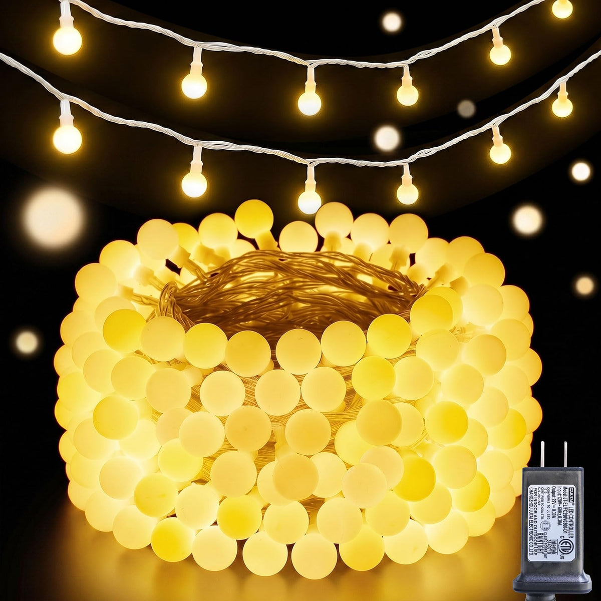 LitHome 66FT Globe String Lights for Indoor Bedroom Connectable, Warm White