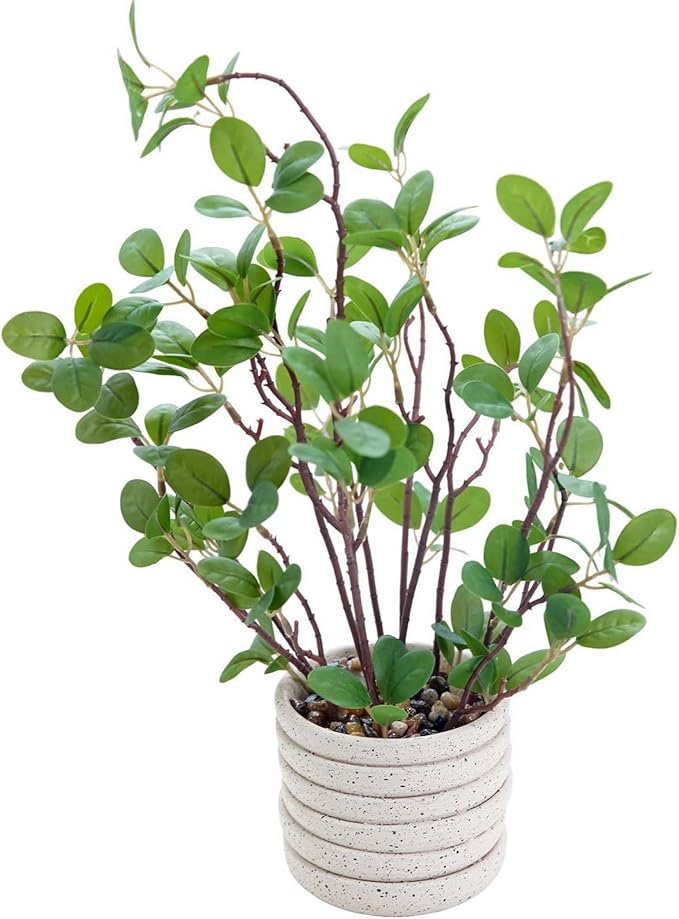 AlphaAcc 12.6" Artificial Plants Fiddle Leaf Fig Decorative Fake Plants Potted in White Round Concrete Planter Realistic Faux Plants Potted for Living Room Kitchen Bedroom Office and Tabletop Decor