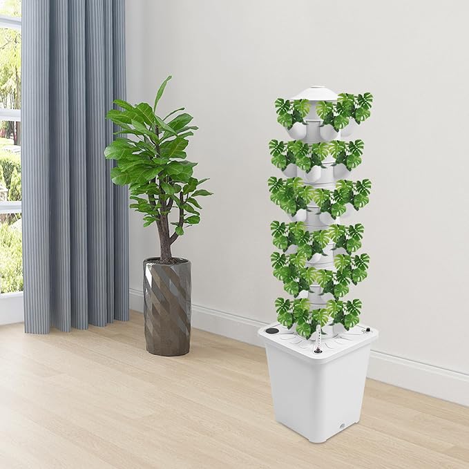 Hydroponic Growing System, 30-Plant Vegetable Planter Tower Outdoor Indoor Garden Vertical Planter Germination Kit with Water Pump & Intelligent Water Circulation for Gardening Lover
