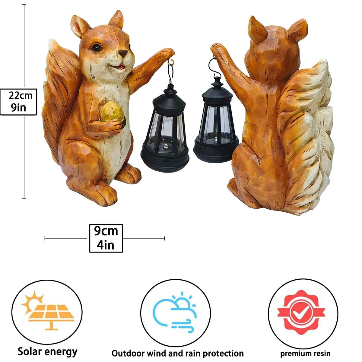 Solar Squirrel Garden Statue, Resin Solar Light Figurine Outdoor Decor