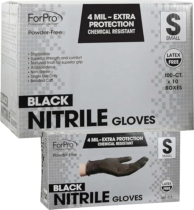 ForPro Disposable Nitrile Gloves, Chemical Resistant, Powder-Free, Latex-Free, Non-Sterile, Food Safe, 4 Mil