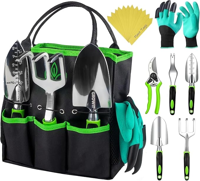 GROWIT Heavy Duty Gardening Tools - 22-Piece Gardening Gifts for Women, Men, Mom, Dad - Durable, Ergonomic Garden Tools Set