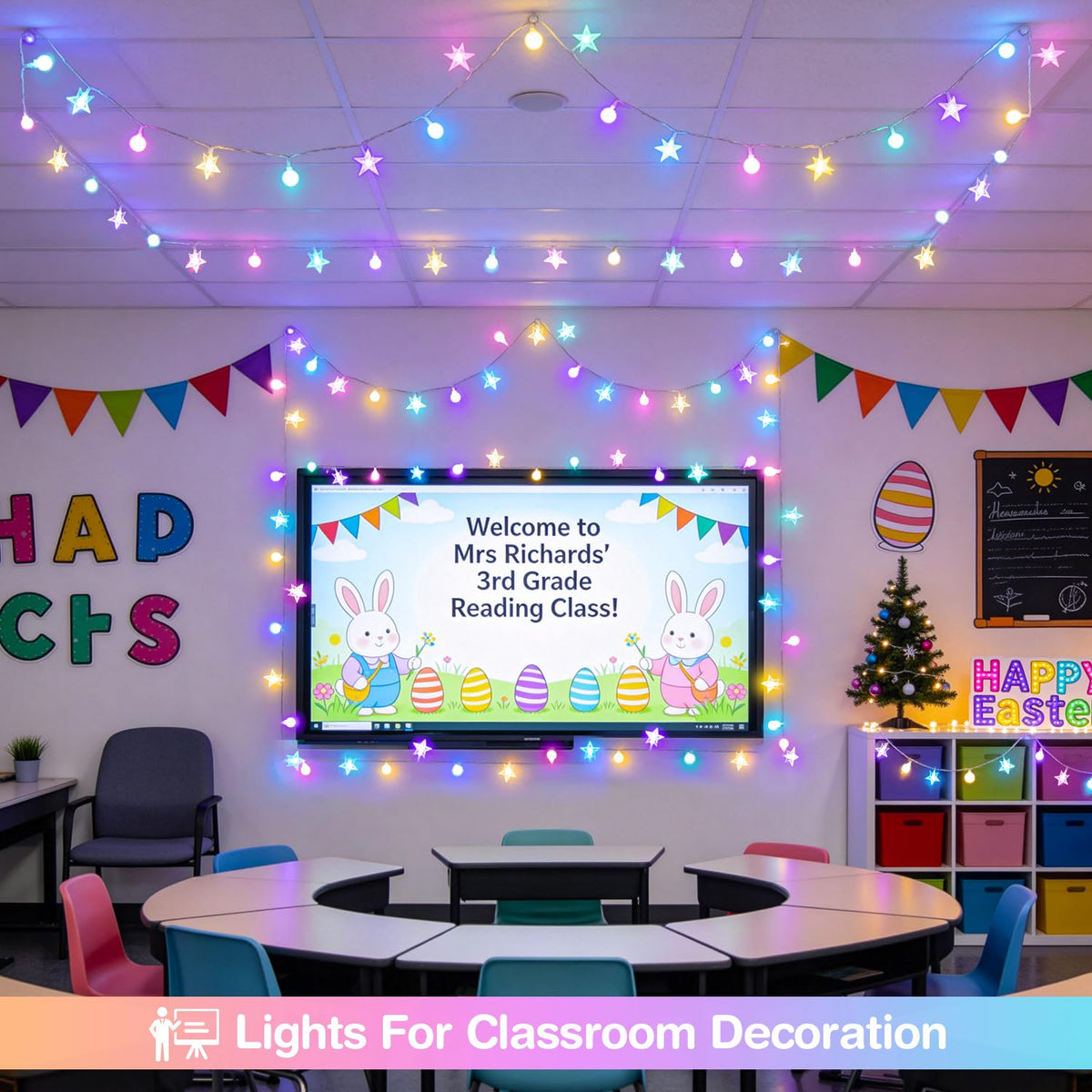 JMEXSUSS 100 LED Easter Lights String Globe Star, 33 FT, USB, Multicolor