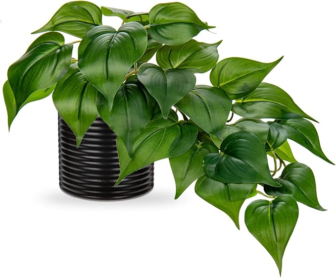 Hollyone Artificial Plants Potted Fake Plants in Black Ceramic Pot Faux Pothos Plants Indoor for Home Living Room Shelf Office Aesthetic Decor
