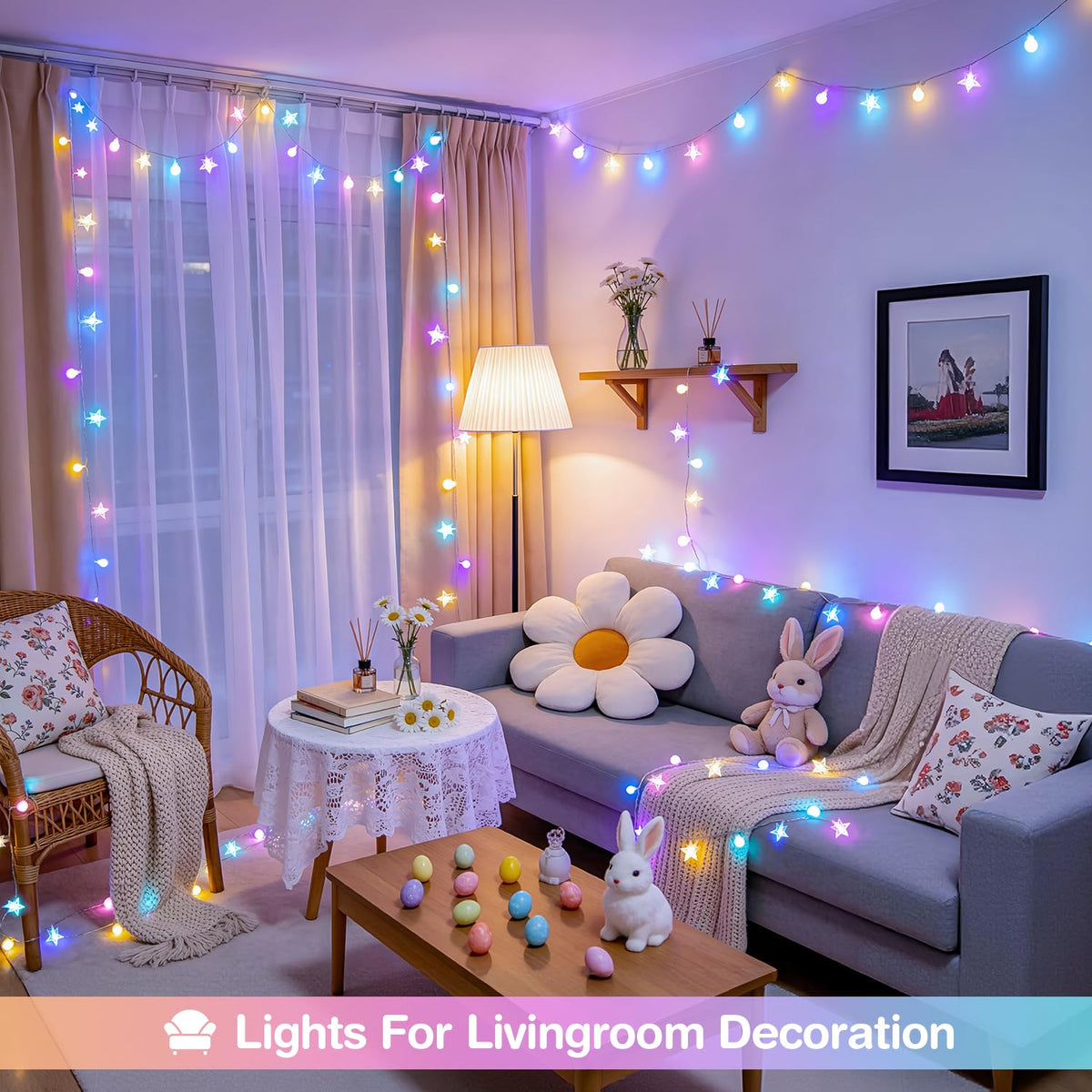 JMEXSUSS 100 LED Easter Lights String Globe Star, 33 FT, USB, Multicolor
