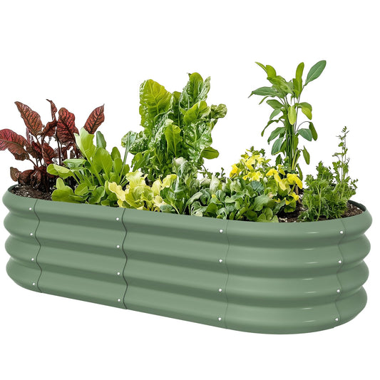 IDEA FAMILY 4x2x1ft Oval Galvanized Raised Garden Bed Outdoor 9-in-1 Large Metal Modular Planter Box Raised Beds for Gardening,Vegetables,Fruits,Flowers & Herbs (Green)