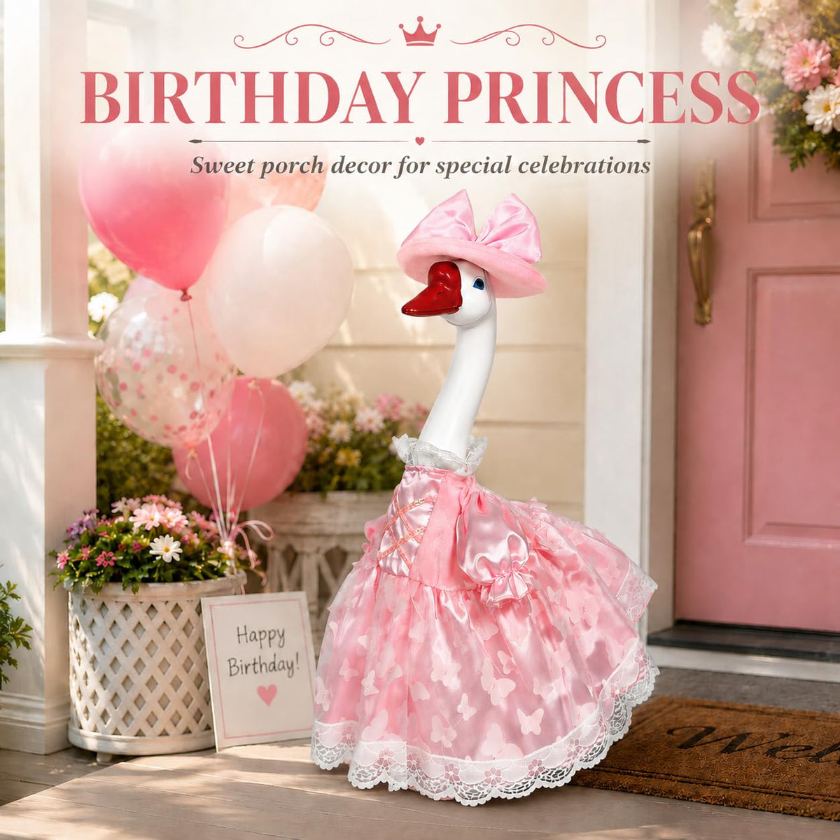 ViQuHaT Princess Goose Garden Statue with Pink Dress, Cute Outdoor Decor