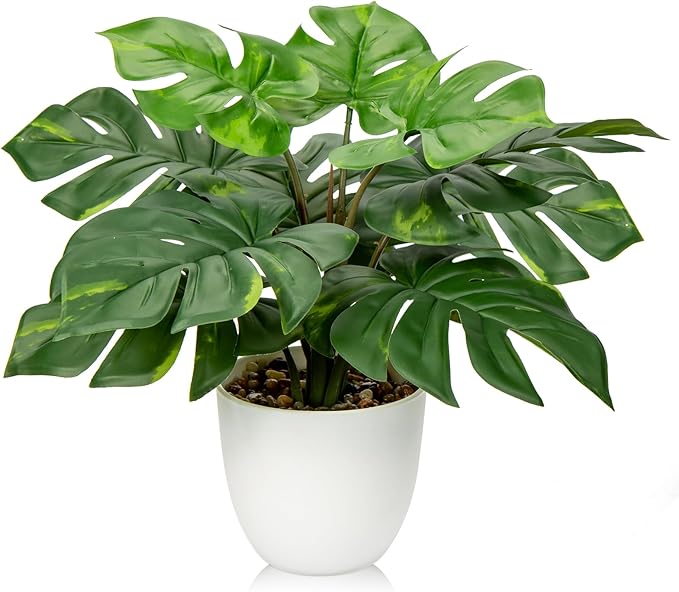 Hollyone Artificial Monstera Plant Faux Monstera Deliciosa Plant Potted Fake Tropical Plants in Pot for Indoor Outdoor Home Decoration