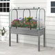 Toolsempire Raised Garden Bed with Greenhouse, Waterproof Sun-Protective Green House with Roll-Up Door & Electroplated Metal Frame, Fir Wood Elevated Planter Box with Drainage Holes(White+Gray)