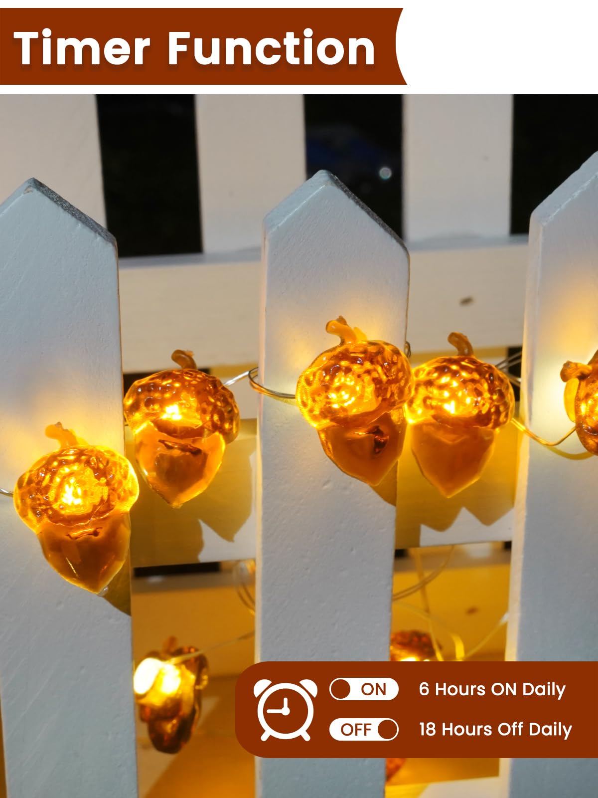 2 Pack 30 LED Acorn Fall Decorations, String Lights Battery Operated Remote