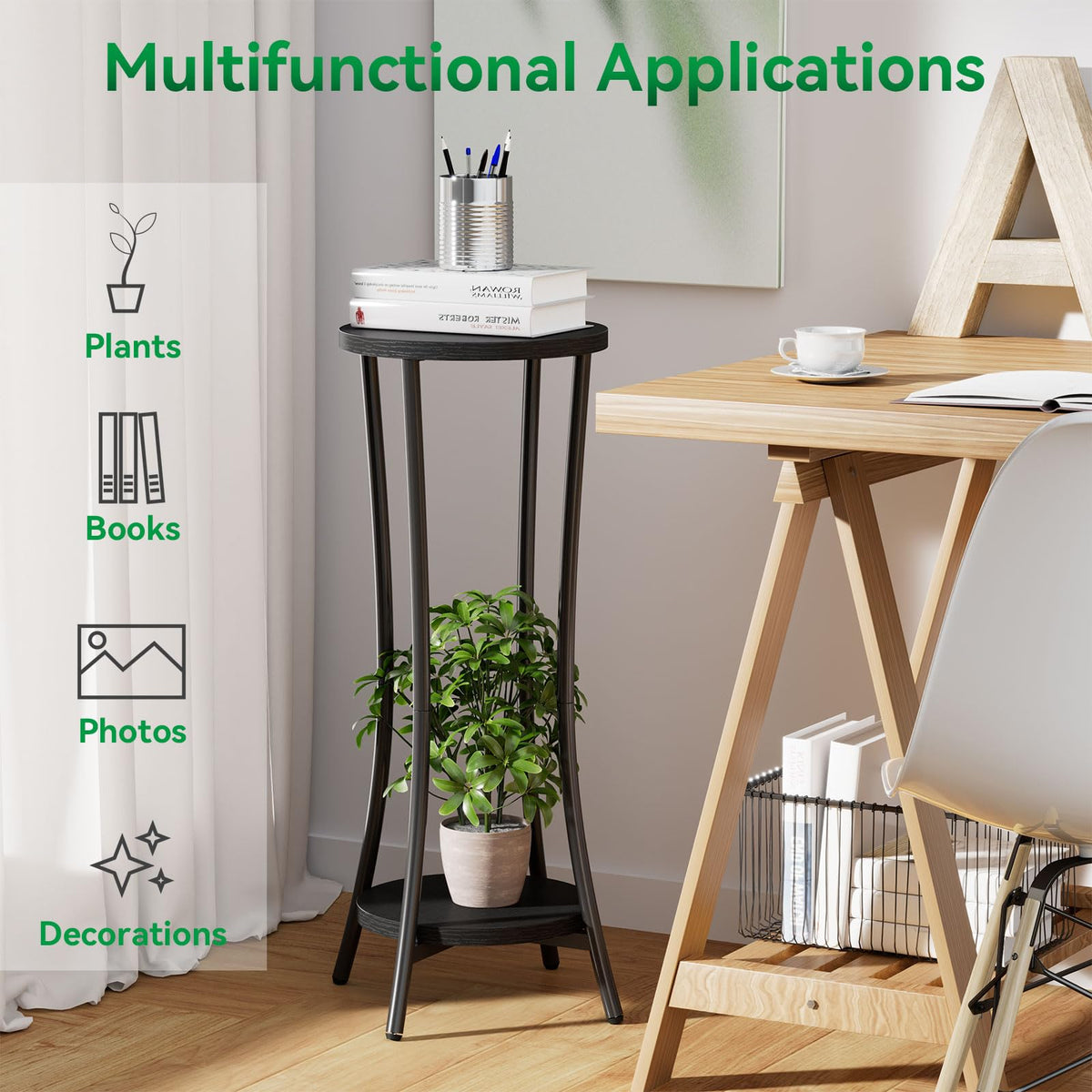 IBUYKE 30 Inch Tall Plant Stand Indoor, 2 Tier Flower Stand, Black TMJ074B